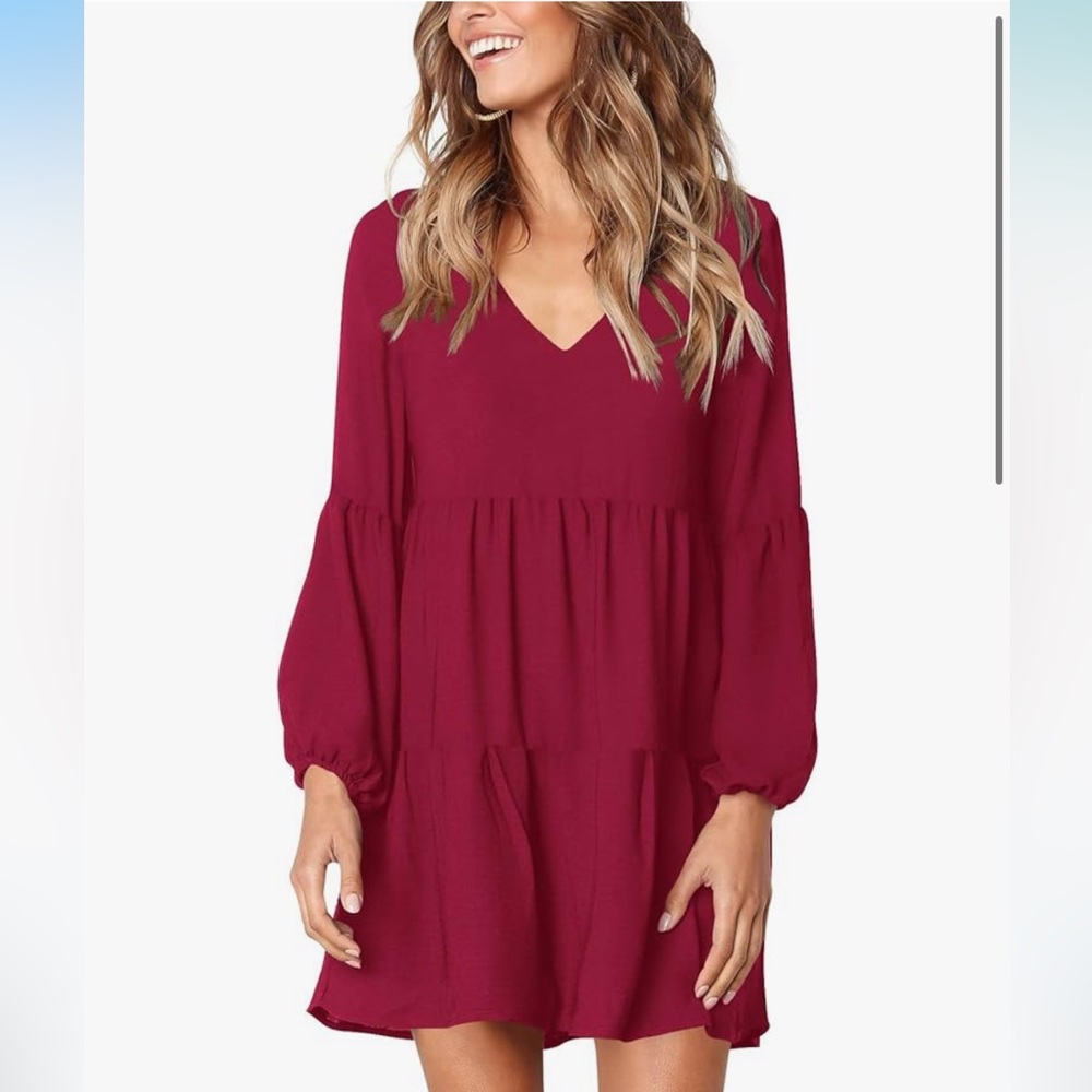 Elegant Burgundy V-Neck Dress